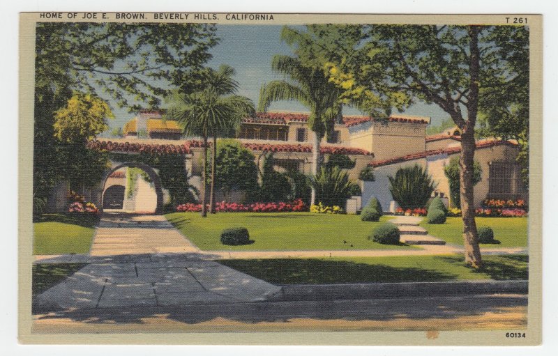 P2009, old postcard home of joe e brown actor and comedian beverly hills calif