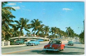 1962 LAS OLAS BOULEVARD FORT LAUDERDALE FLORIDA*1950's CARS*CHROME POSTCARD