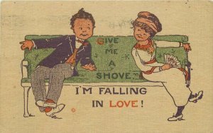 Arts Crafts Park Bench Love saying artist impression Postcard 20-10771