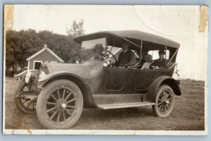 c1910's Men And Women Ride On Buick Car Scene Field RPPC Photo Antique Postcard