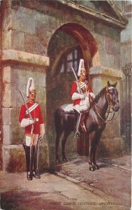 Horse Guard Sentries Whitehall 1920s UK Military Postcard Valentine Sons 8635