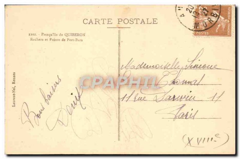 Old Postcard Presqu'ile de Quiberon 39He Rocks and port advanced Bara