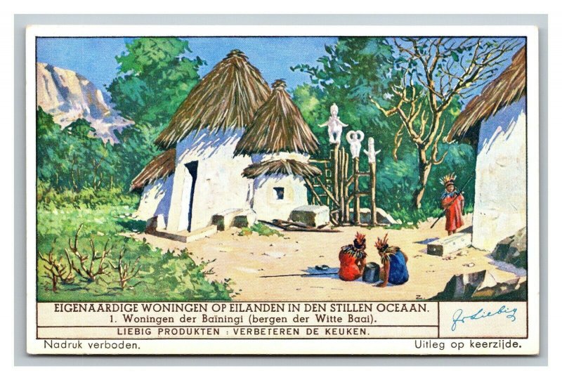 Vintage Liebig Trade Card Dutch 5 of Significant Island Houses Pacific Ocean Set