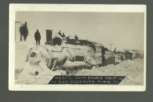 Sherburn MINNESOTA RPPC 1912 SNOW BOUND TRAIN M. & ST. L. RR nr Fairmont Jackson
