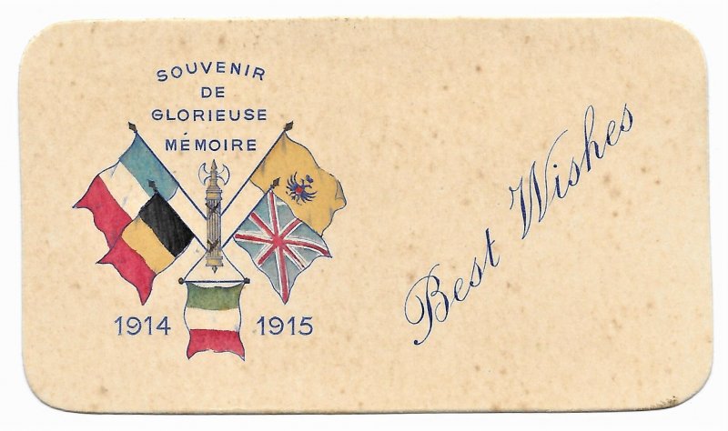 Embossed & Embroidered 1915 France PPC pocket, card Flags to Toronto World War 1