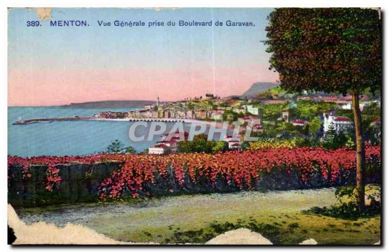 Menton Old Postcard General view taken from Boulevard de Garavan