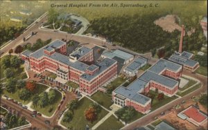 Spartansburg South Carolina SC General Hospital Air View Linen Vintage Postcard