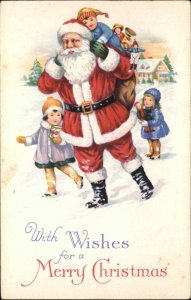 Christmas Stecher Santa Claus Playing with Children Vintage Postcard