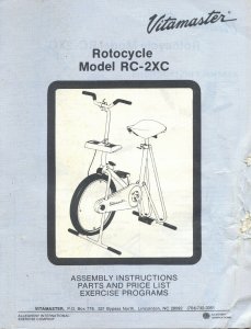 Vitamaster Rotocycle Model RC-2XC Assembly Instructions Parts Price List 1984