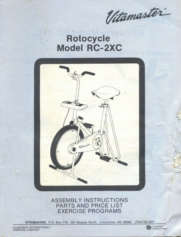 Vitamaster Rotocycle Model RC-2XC Assembly Instructions Parts Price List 1984 