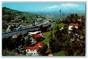 Hollywood California Postcard Cahuenga Pass Freeway Road c1960 Vintage Antique