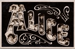 'Alice' Large Letter Black Unused Real Photo Postcard F95