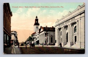 FORSYTH STREET BANK & POST OFFICE JACKSONVILLE FLORIDA POSTCARD (c.1910)