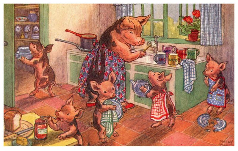Pigs Washing- Up , by Molly Brett