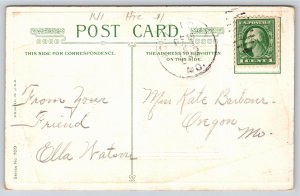 A Christmas Toast~Winter Tree & Full Moon In Frame~Postmarked~Vintage Postcard