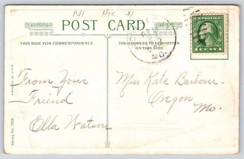 A Christmas Toast~Winter Tree & Full Moon In Frame~Postmarked~Vintage Postcard