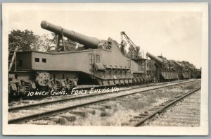 FT. EUSTIS VA 10 INCH GUNS on RAILWAY PLATFORM ANTIQUE REAL PHOTO POSTCARD RPPC