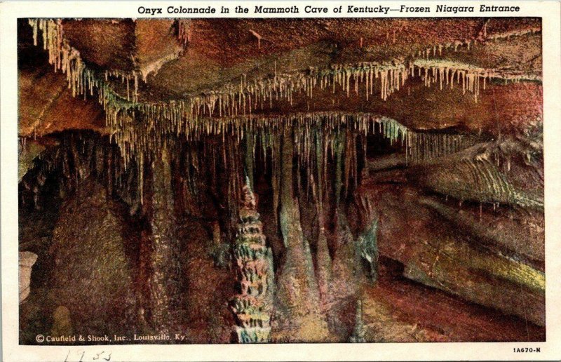 Vintage Postcard Onyx Colonnade in Mammoth Cave Kentucky 1953 Frozen Niagara 211