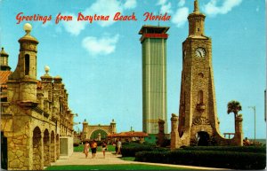 Vtg Coquina Clock Tower Lookout Bandshell Park Daytona Beach Florida FL Postcard