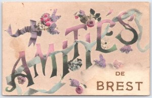 Vintage French Floral Postcard Amities de Brest with Handwritten Message