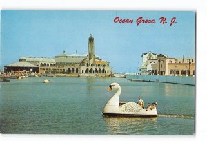 Ocean Grove New Jersey NJ Vintage Postcard The Swan Boat on Wesley Lake