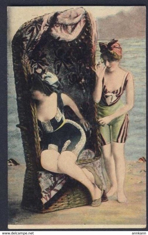 SWIMSUIT PIN-UP GLAM FASHION busty women wearing bathing suit on sandy beach