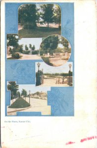 Postcard Missouri Kansas City On the Paseo Multiview Street lamps UDB ~1905 V209