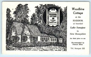 SUNAPEE HARBOR, New Hampshire NH ~ Artist View WOODBINE COTTAGE 1953 Postcard