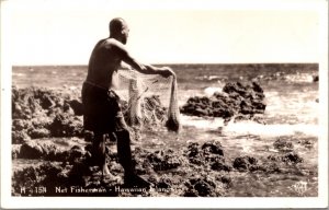 Real Photo Postcard Net Fisherman in Hawaiian Islands