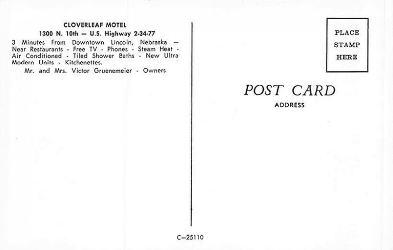 Lincoln NE Cloverleaf Motel Coca-Cola Machine Postcard