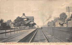 P.B. & W. TRAIN DEPOT LINWOOD PENNSYLVANIA TO FRANCE POSTCARD 1907