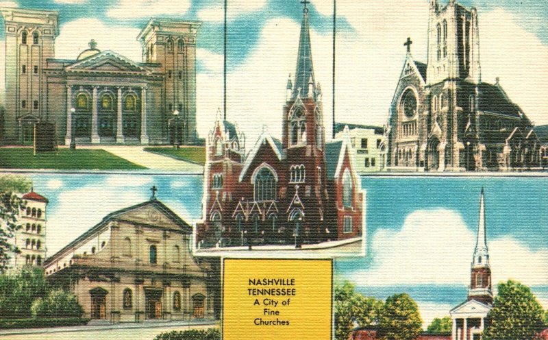 Vintage Postcard 1930's City Of Fine Churches Nashville Tennessee Capitol News