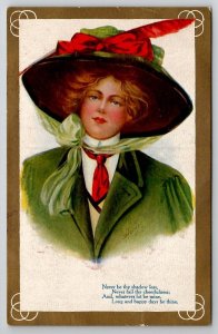 Glamour Girl Beautiful Victorian Woman Green Suit Hat Art By Heinze Postcard S29