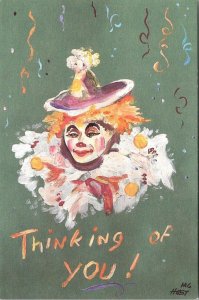 Thinking Of You!  CLOWN By MISSISSIPPI Folk Artist MABEL HUST  4X6 MS Postcard
