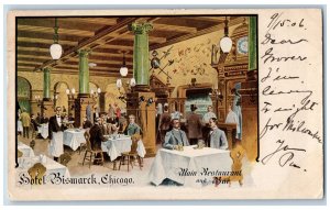 Chicago Illinois IL Postcard Hotel Bismarck Main Restaurant And Bar 1906 Antique