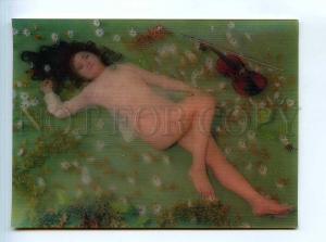 251659 PIN UP NUDE girl w/ violin 3-D lenticular postcard