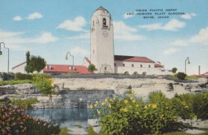 Postcard Railroad Union Pacific Depot Howard Platt Gardens Boise ID Idaho