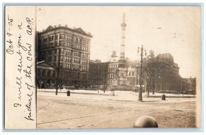 1905 View Of Lafayette Square Monument Buffalo NY Antique RPPC Photo Postcard 