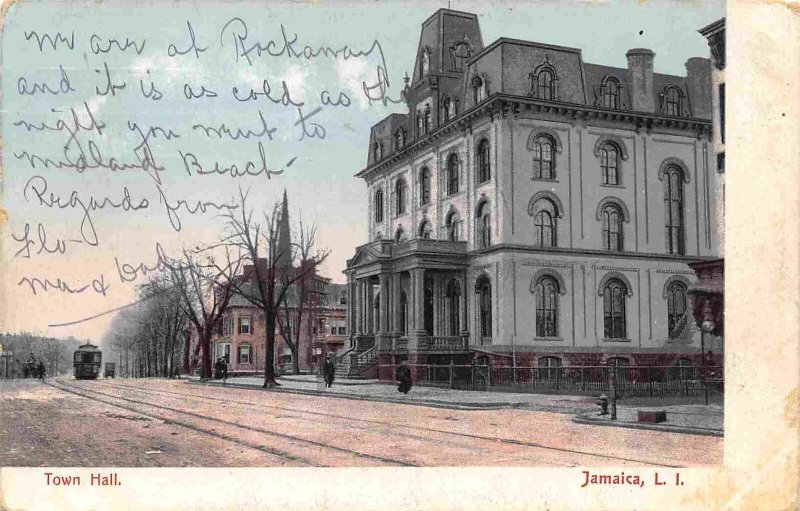 Town Hall Street Scene Jamaica Long Island New York 1909 postcard