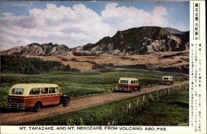 Japan Mt. Takazake and Mt. Nekozake from Volcano Vintage Buses Vintage Postcard