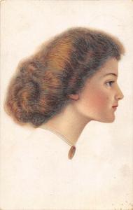 US2863 Beautiful Girl Portrait Hair Postcard artist signed fantasy hannover