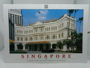 Large Vintage Postcard Raffles Hotel Singapore Taxi Stamp Posted 1998