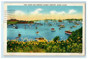 1945 Fort Adams and Newport Harbor, Newport Rhode Island RI Posted Postcard