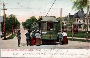 Western Avenue Augusta Maine ME Winthrop Trolley Streetcar Postcard H29 *as is