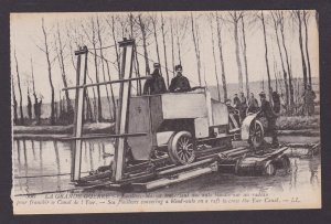 FRANCE, Vintage postcard, Sea Fusileers conveying a blind-auto on a raft, WWI