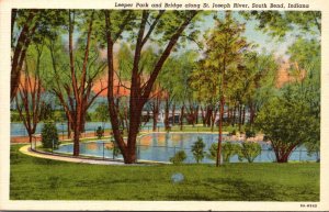 Indiana South Bend Leeper Park and Bridge Along St Joseph River Curteich