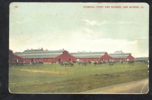 DES MOINES IOWA FORT DODGE CORRAL HORSES VINTAGE POSTCARD