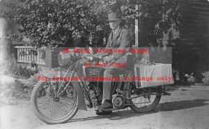 CA, Victorville? California, RPPC, Man Sitting on a Excelsior Motorcycle