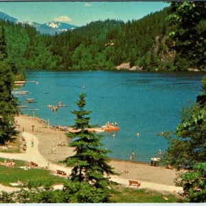 c1960s Hope BC Canada Kawkawa Lake Postcard Beach Swimming Mountains Harrop