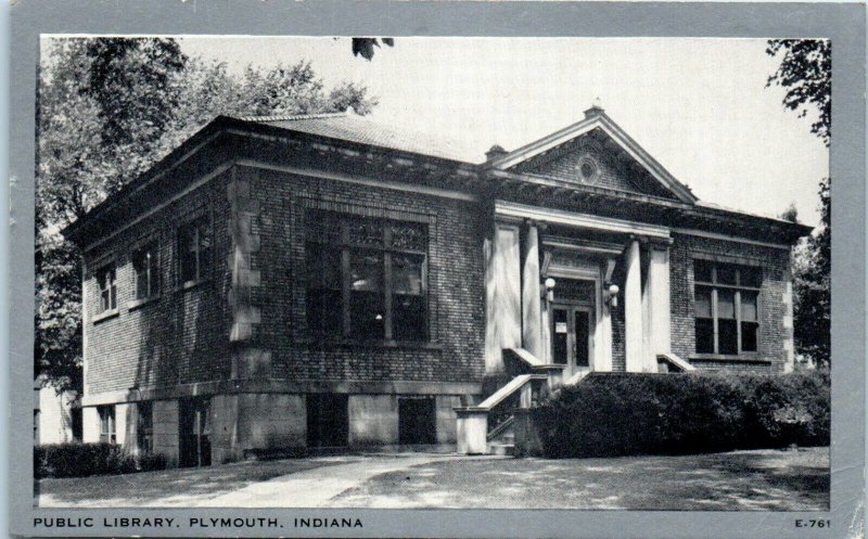 1940s Public Library Plymouth Indiana Wayne Paper Postcard